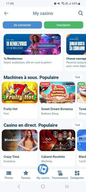 Interface du casino 1xBet Somalie