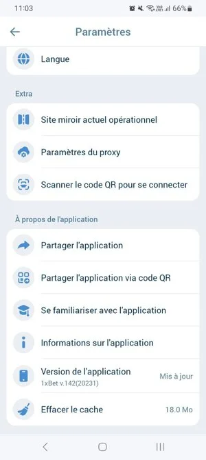 Paramètres du système 1xBet Somalie